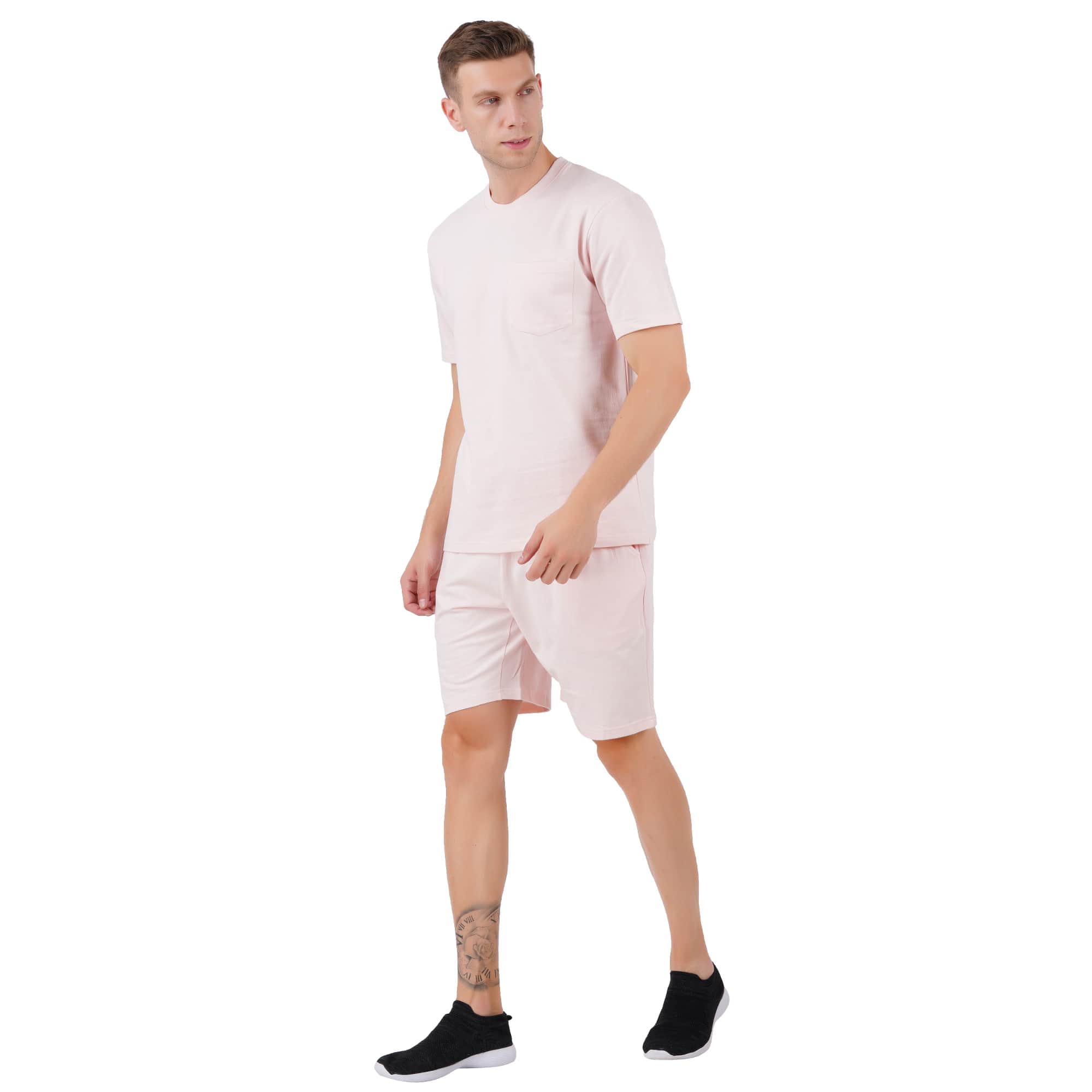 Cotton Knitted Loungewear Set for Men in Summer Pink - Image 3