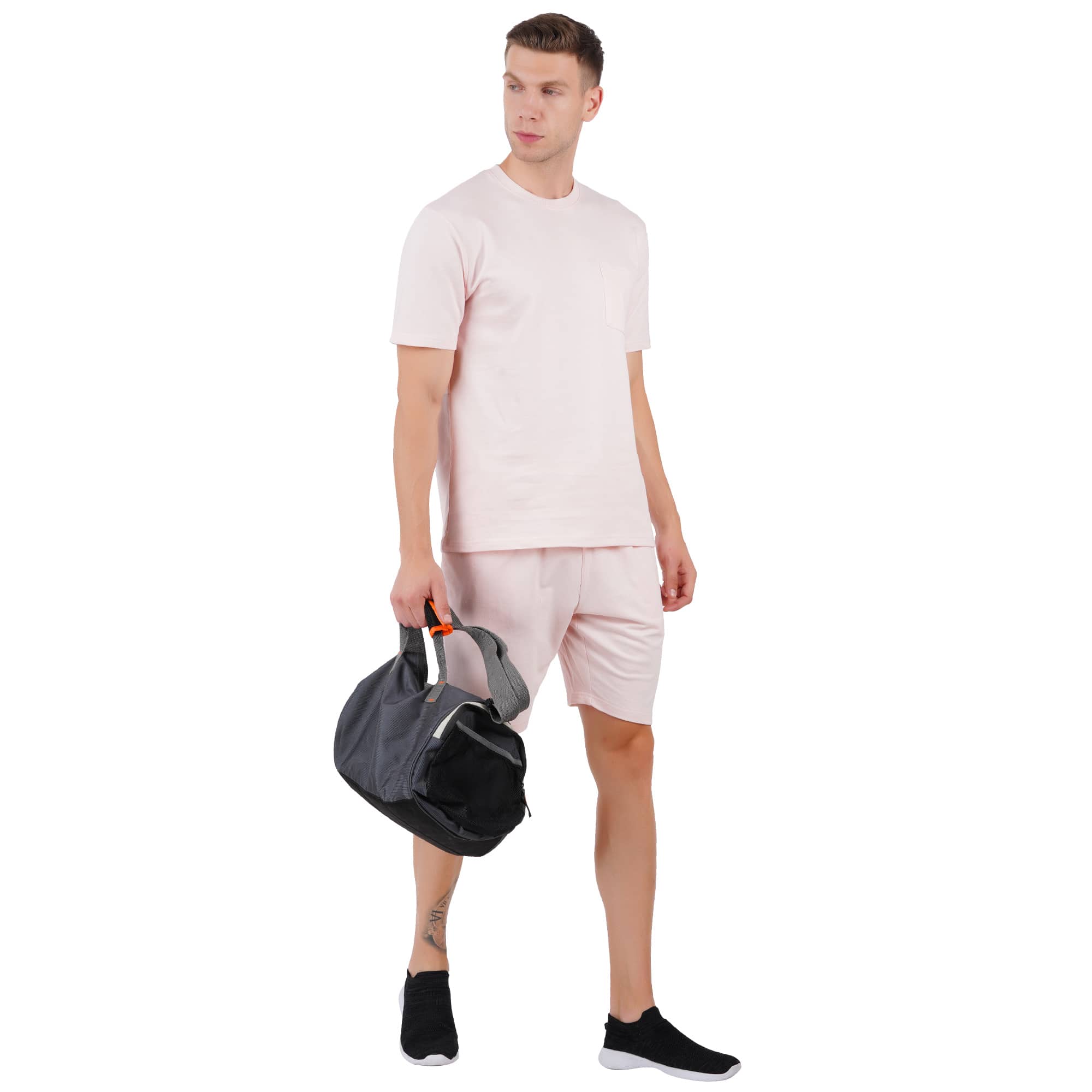 Cotton Knitted Loungewear Set for Men in Summer Pink - Image 4