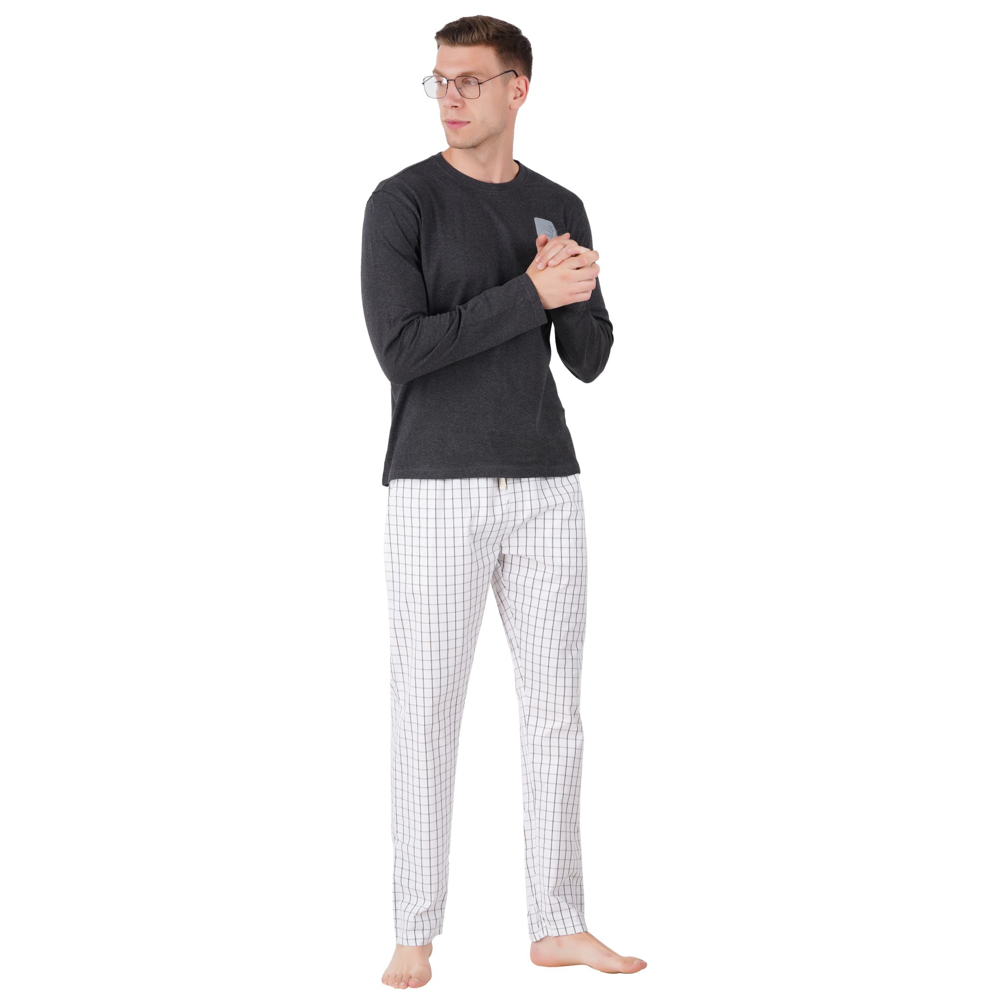 Men’s Cotton Nightwear Set (Grey & White) - Image 4