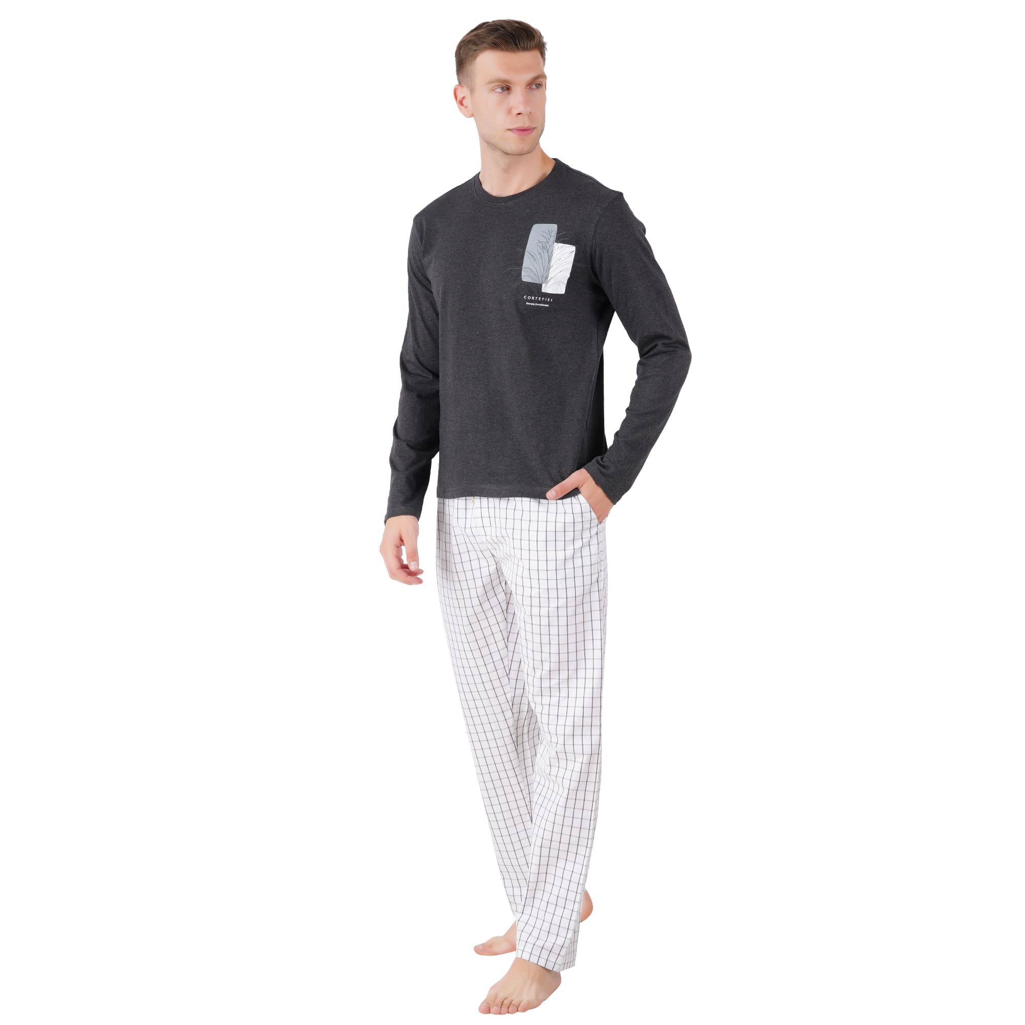 Men’s Cotton Nightwear Set (Grey & White) - Image 3