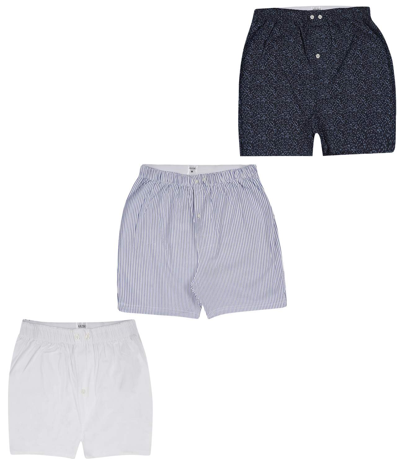 Men's Cotton Woven Boxer Shorts White/Stripe/Print –